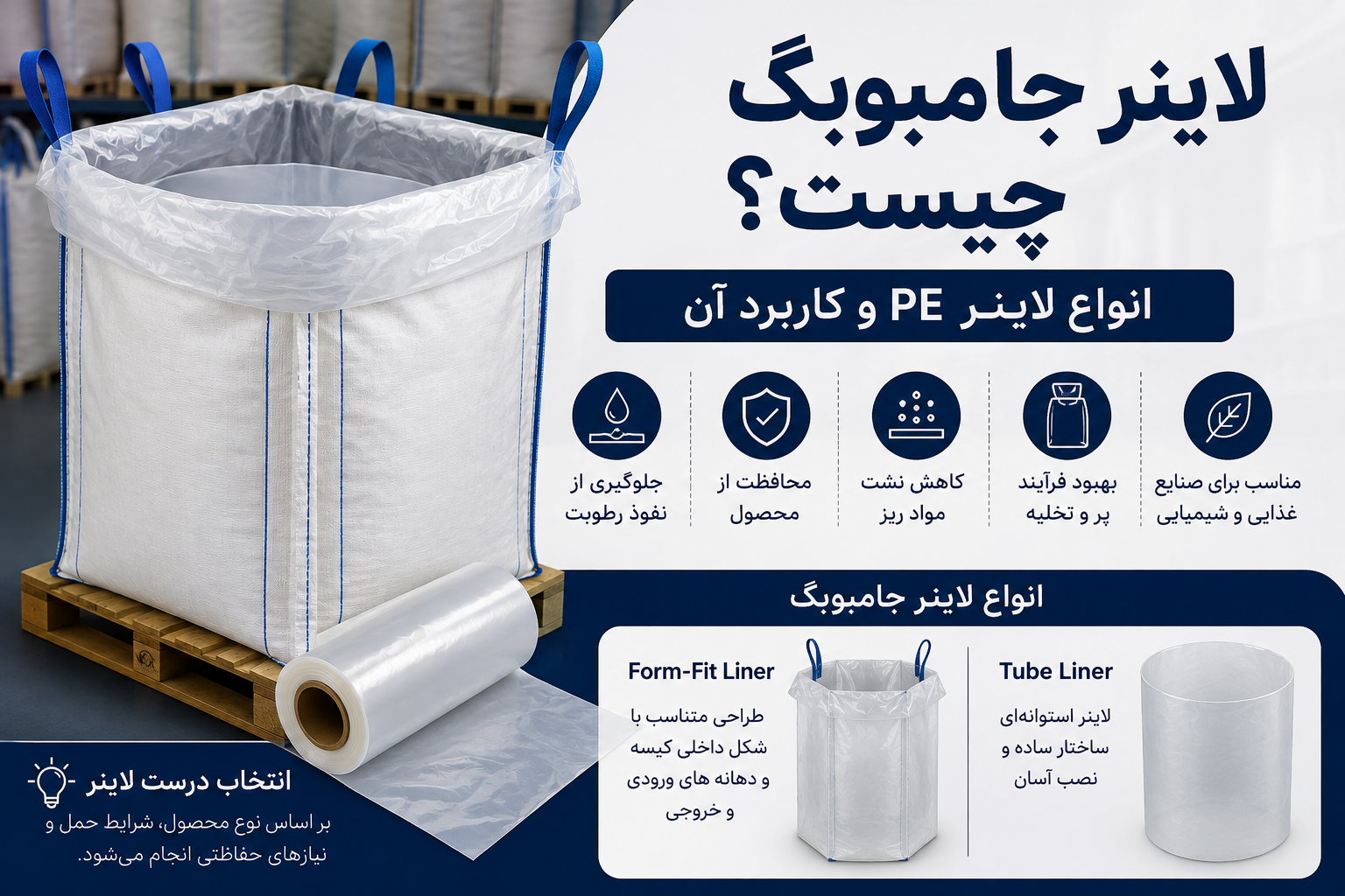لاینر جامبوبگ و انواع لاینر PE برای کیسه FIBC