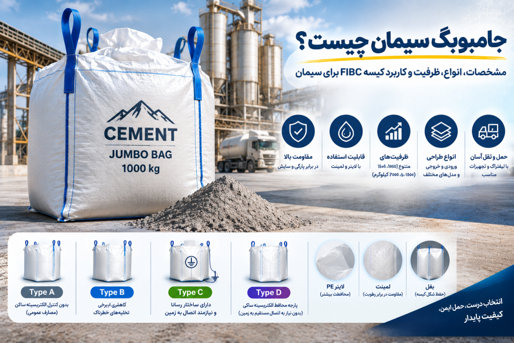 جامبوبگ سیمان FIBC با ظرفیت بالا برای حمل و بسته‌بندی سیمان